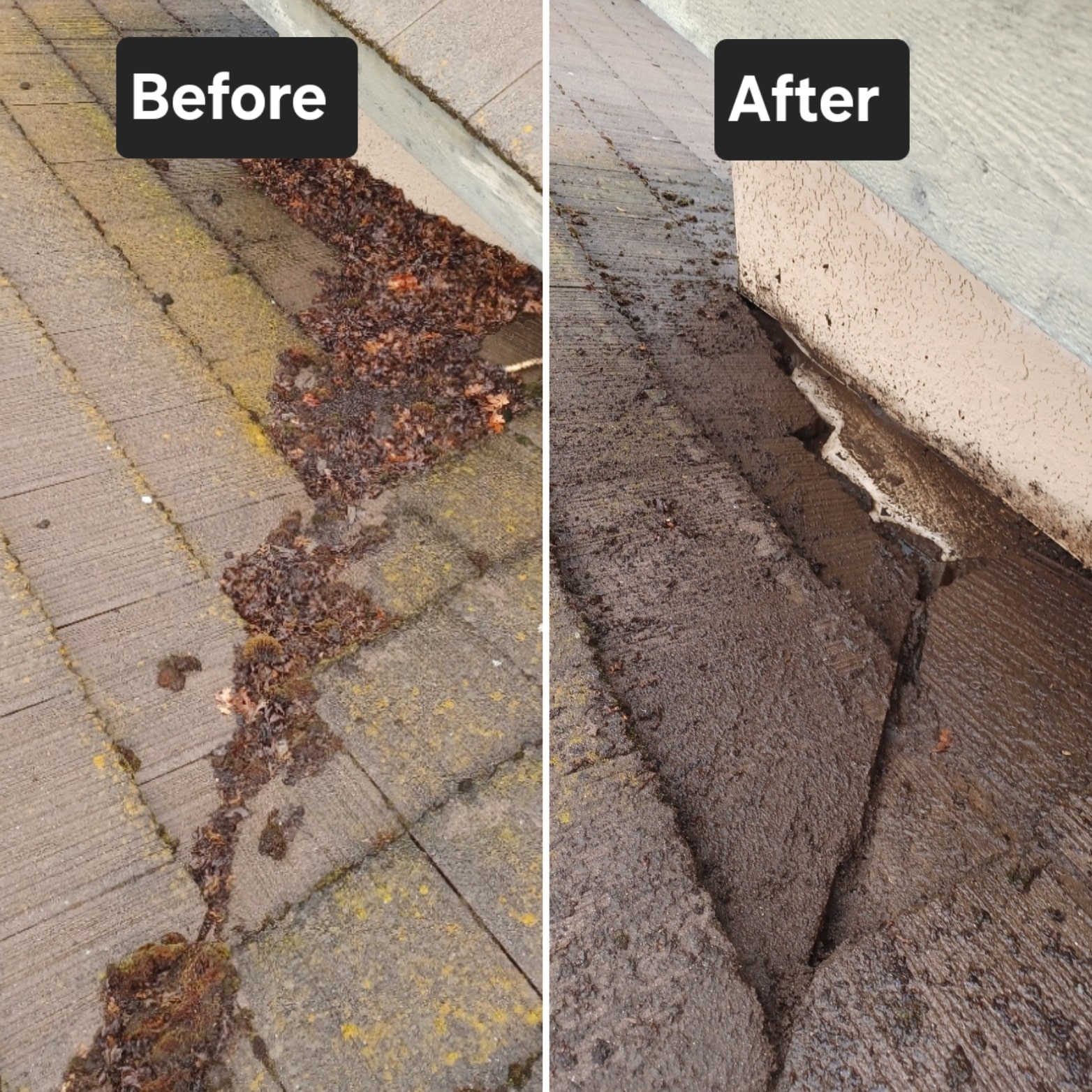 Before and after gutter cleaning in Gold River