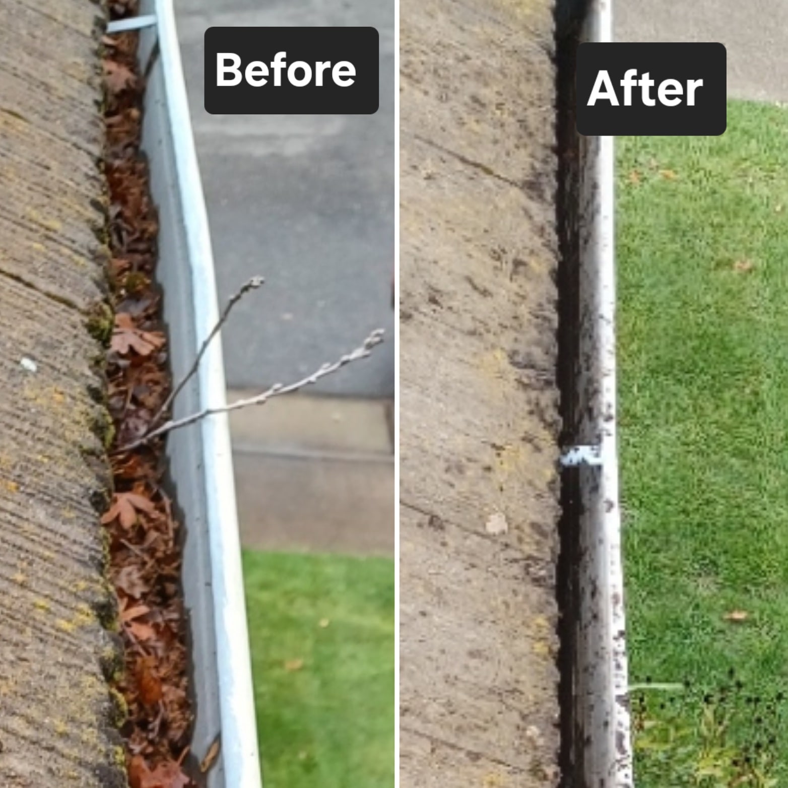 Before and after gutter cleaning in Fair Oaks