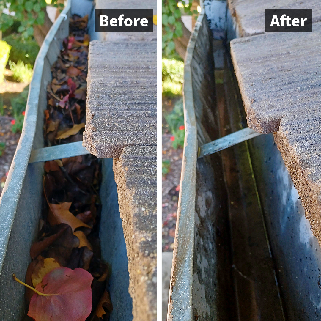 Before and After gutter cleaning