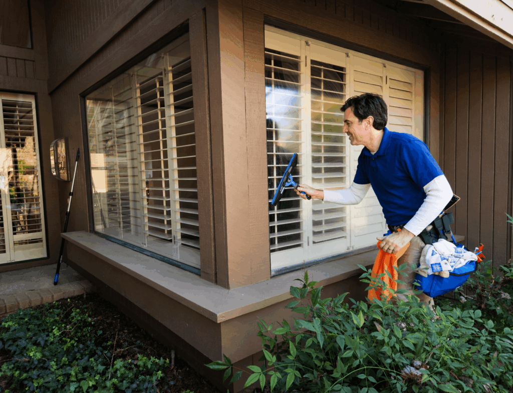 Man window cleaning in Gold River, CA.